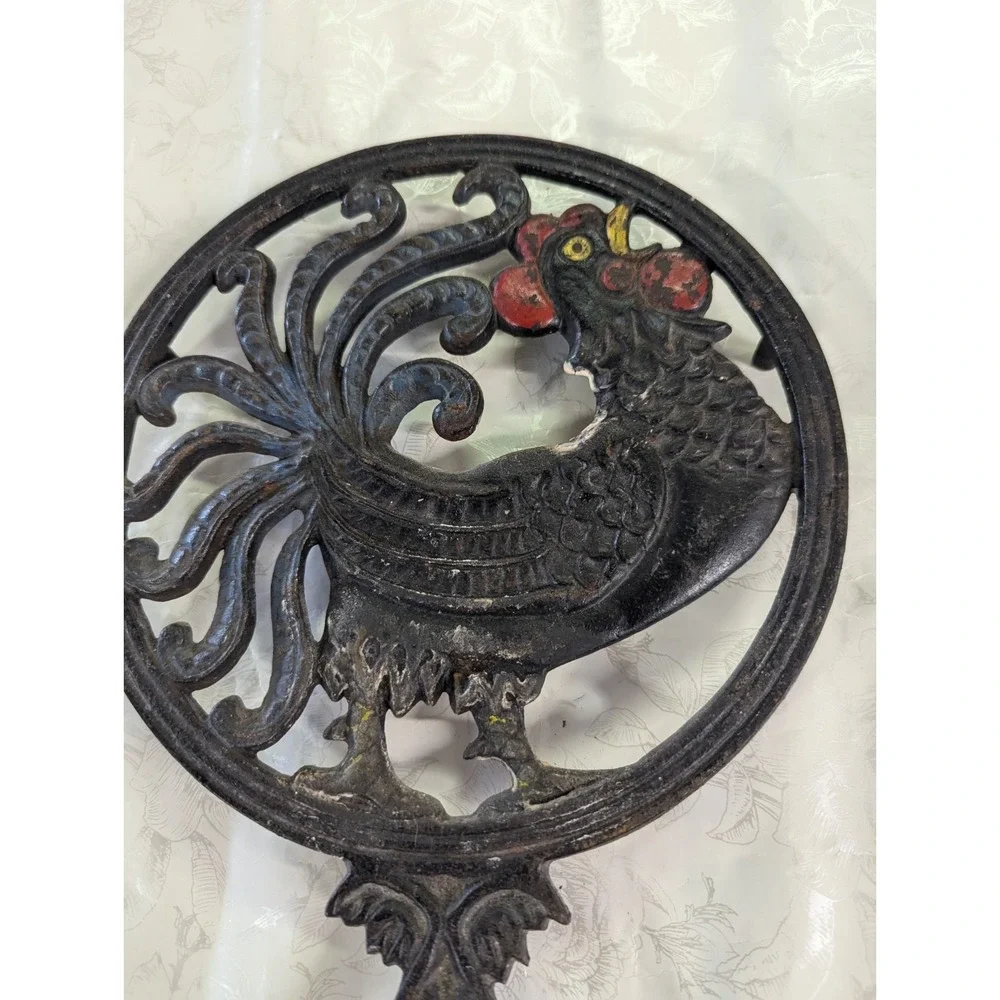 Large Cast iron kitchen Trivet‎ with handle ROOSTER design